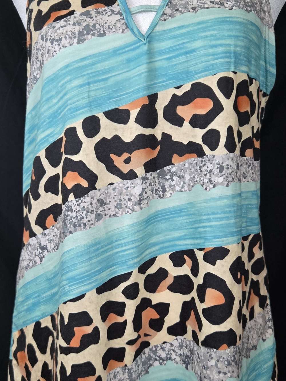 Boundaries Leopard-Print Midi Dress with Turquoise and Coral Stripes#702